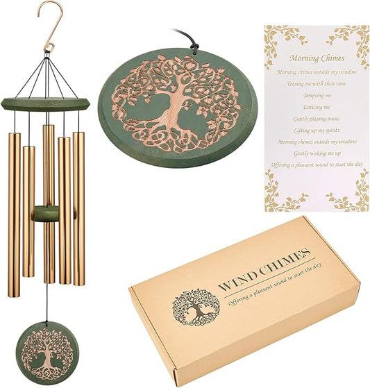Wind Chimes for Outside Engraved Tree of Life 36 Large Deep Tone Wind Chime, Memorial Sympathy Gift Wind Chimes for Loved One Or Home Garden Patio Backyard Hanging Decor, Gold.