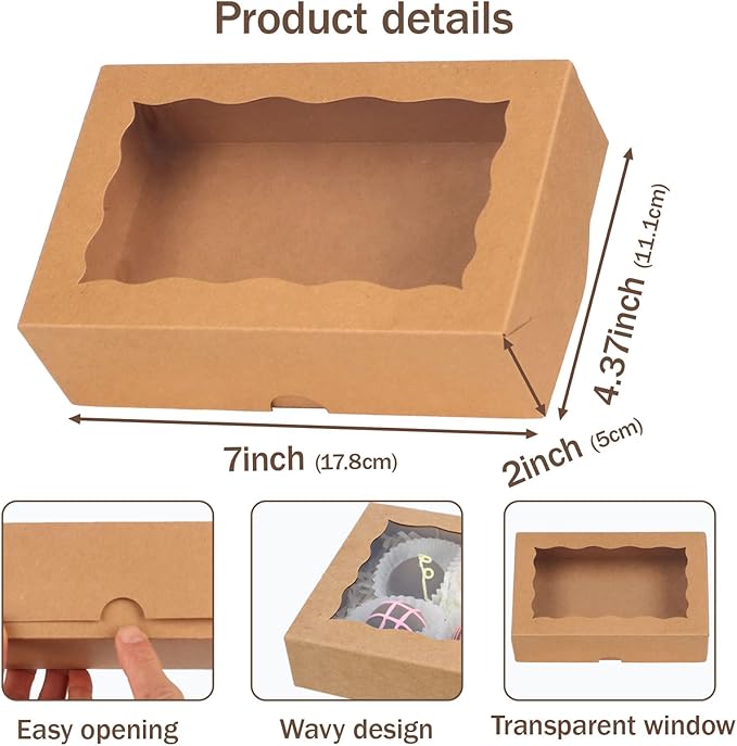 ROSPAKTEK 50pcs Brown Bakery Boxes 7x4.3x2 In - Perfect for Treats, Charcuterie & Festive Gifting (3 Major Holidays)