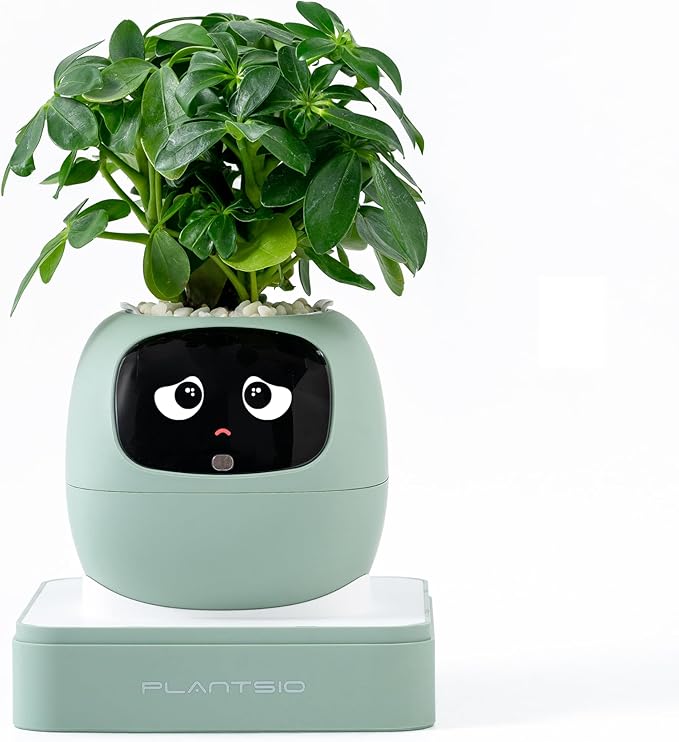 Ivy AI Smart Plant Pot with Emoji Intelligent Planter Robot for Houseplants Tamagotchi Flower Pot Stylish Plantagotchi Home Decor(Mint)