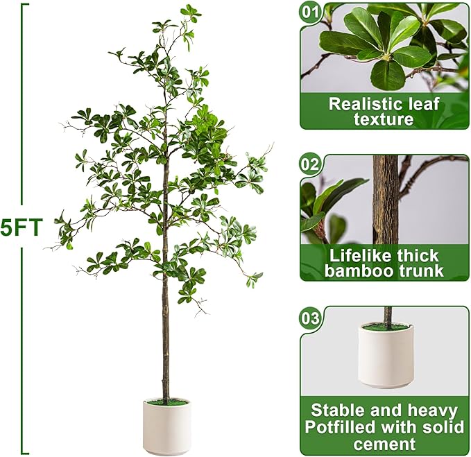 5FT Artificial Black Olive Tree Artificial Olive Plants, Tall Faux Olive Tree Faux Silk Plant Fake Plant Ultra-Realistic Silk Leaves & Natural Trunk Indoor Outdoor Use