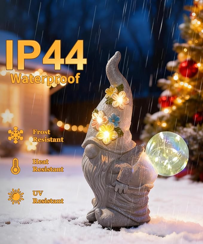 Funny Garden Gnome Statue: Outdoor Figurine Lights for Home Yard Lawn Porch Balcony Patio - Gardening Chrismtas Gifts for Women Mom Grandma