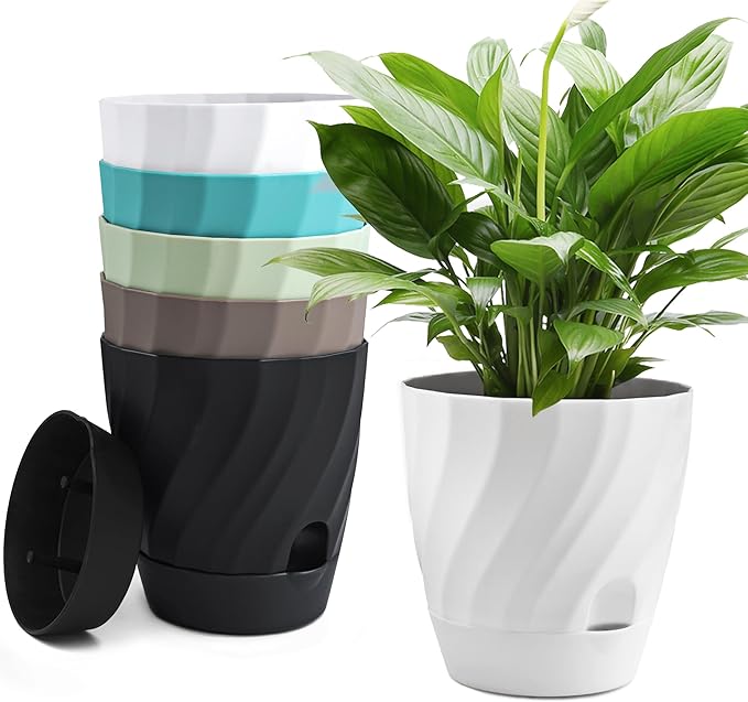 Plant Pots with Drainage, Self Watering Pots for Indoor Plants, Home Decor Flower Planters, 6 Pack Plastic Planters Succulent Pots, Mix Color