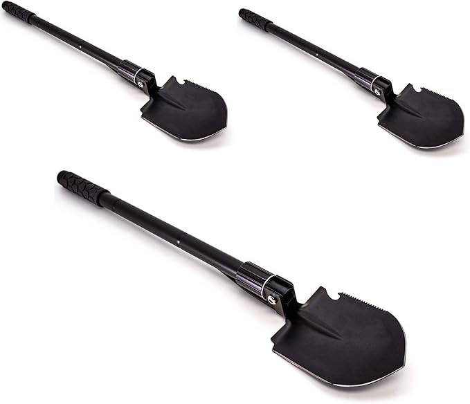 Emergency Zone 12-in-1 Collapsible Folding Shovel | Military 19.5 Inch Survival Shovel | Multitool with Carrying Case | Great for Hiking, Camping, Backpacking, Gardening, to Keep in Your Car | 3 Pack