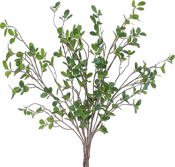 Floroom 4 pcs Artificial Eucalyptus Green Branches 44.3 Inch, Faux Greenery Plant Stems Ficus Twigs Fake Tree Branches for Vase Home Decorations