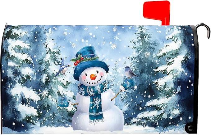 Blue Winter Magnetic Mailbox Cover Snowman Mailbox Cover Magnetic Standard Size 21 X 25.5 Inch Christmas Tree Mailbox Post Cover Mailbox Wraps Mailbox Decor for Home Garden Outdoor Yard