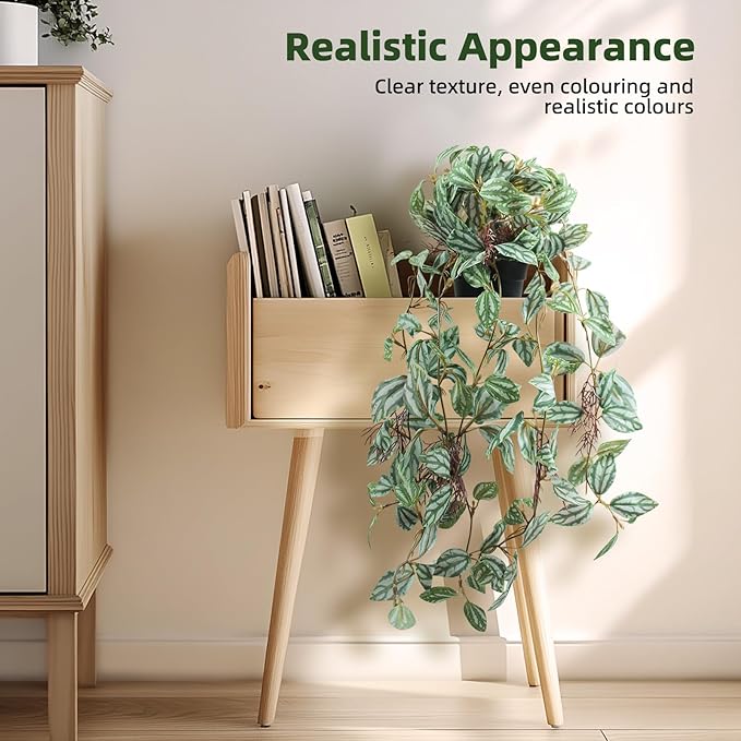 Artificial Hanging Ivy Plants Realistic 3D Watermelon Texture Fake Peperomia Leaves Faux Potting Vine Green Plants for Indoor Outdoor Home Garden Decor