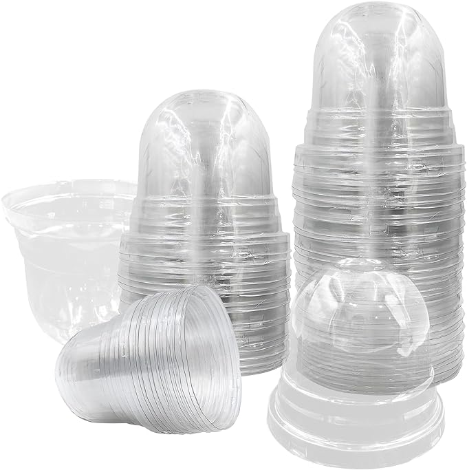 50 Pack Clear Plant Pot Domes, Transparent Seedling Domes Compatible with 4 Inch Seed Starter Pots for Indoor Outdoor Gardening(50Pcs, Clear)