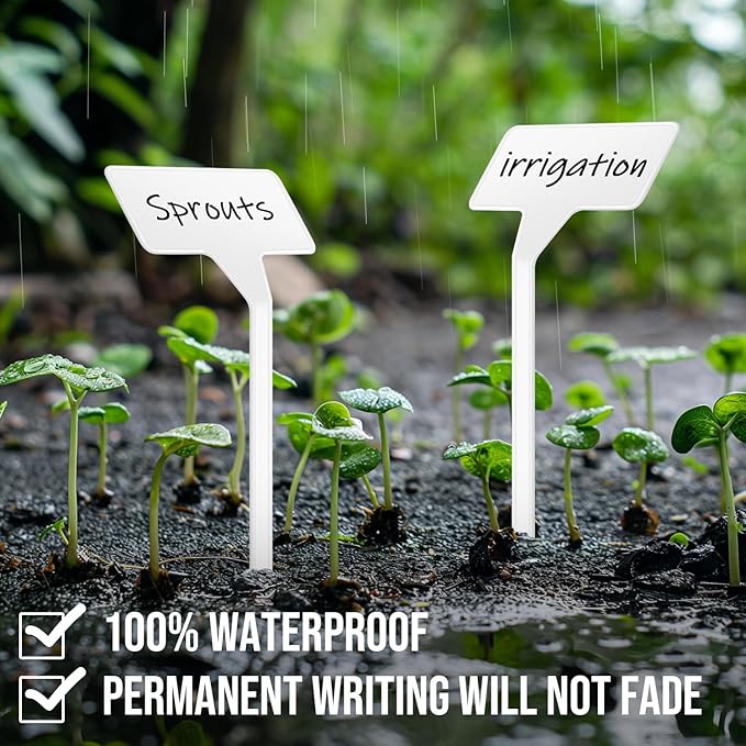 Plant Labels 60 Pcs Yuanling Large 11.8 Inch Plant Markers Signs Plastic Waterproof Garden Label Stakes T-Type Plant Garden Tags with Marker Pen for Flower Herb Pot Plant (White)
