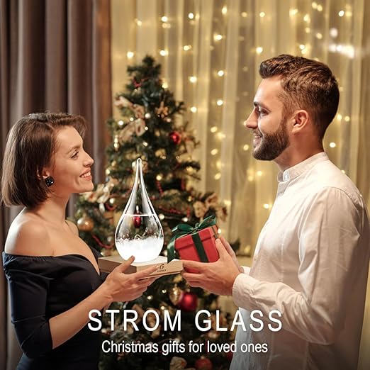 Storm Glass Weather Predictor, Snow Globe Drop-Shaped Weather Forecast Bottle Christmas Gifts, Unique Fashion Home Decor Weather Cool Gifts for Men Women