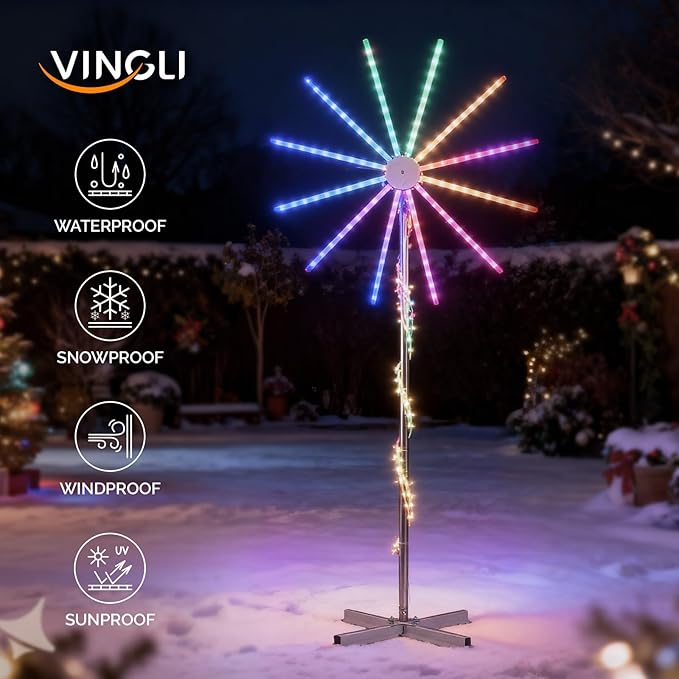 VINGLI 8.3FT Multicolor Firework Light, Color Changing LED Windmill with Gradient Effects & Adjustable Modes, Electronic Holiday Decor for Outdoor Pathway Lawn Yard Christmas Thanksgiving