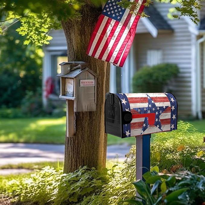 America Flag Mailbox Cover Large Size Magnetic Patriotic Star Mail Box Wrap 4th of July Memorial Letter Post Box Cover Independence Day Mailbox Covers for Outside Oversized 25.5 X 21 Inch