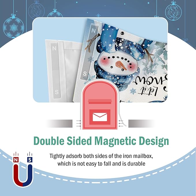 Winter Snowman Mailbox Cover Magnetic Standard Size 20.5" x 18", Let It Snow Pine Tree Snowflake Decorative Post Letter Box Wrap Decor, Christmas Seasonal Garden Yard Outdoor Decoration
