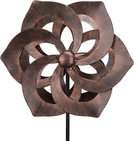 WONDER GARDEN Wind Spinner - Wind Spinners Outdoor, Outdoor Metal Windmills, 4.4 Ft Retro Brown Wind Sculptures Spinner Lawn Ornaments Wind Spinner for Yard, Lawn and Garden