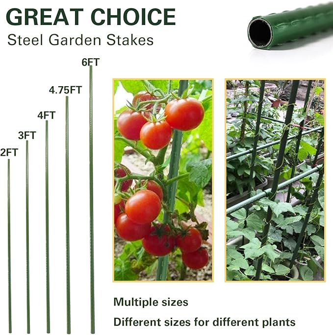 Plant Stakes 36 inch, 3ft Steel Garden Stakes 25 Pack, Sturdy Plant Support for Climbing Plants, Tomatoes, Beans, Cucumbers, Peppers, Flowers, Potted, Strengthen and Stem to Grow Better