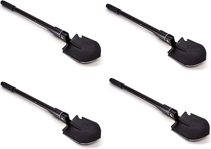 Emergency Zone 12-in-1 Collapsible Folding Shovel | Military 19.5 Inch Survival Shovel | Multitool with Carrying Case | Great for Hiking, Camping, Backpacking, Gardening, to Keep in Your Car | 4 Pack