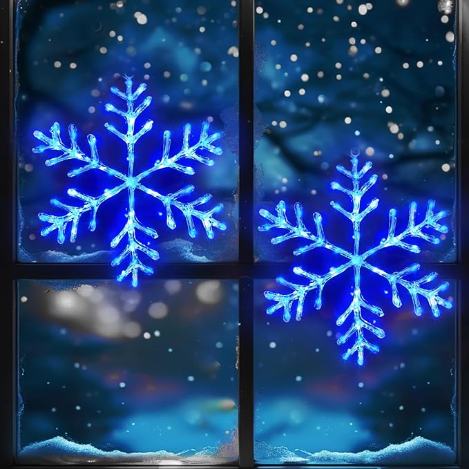 Christmas Decorations, 2 Pack Christmas Window Lights Snowflake Decorations, Snowflake Lights with 8 Lighting Modes for Holiday Indoor and Outdoor Wall Door Glass Decoration(Blue)
