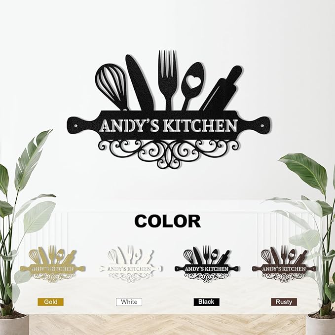 Personalized Kitchen Metal Signs, Kitchen Wall Decor, Custom Name Sign, Coffee Bar Decor, Rustic Metal Wall Art Decoration for Kitchen, Farmhouse, Dining Room, Customized Housewarming Gifts
