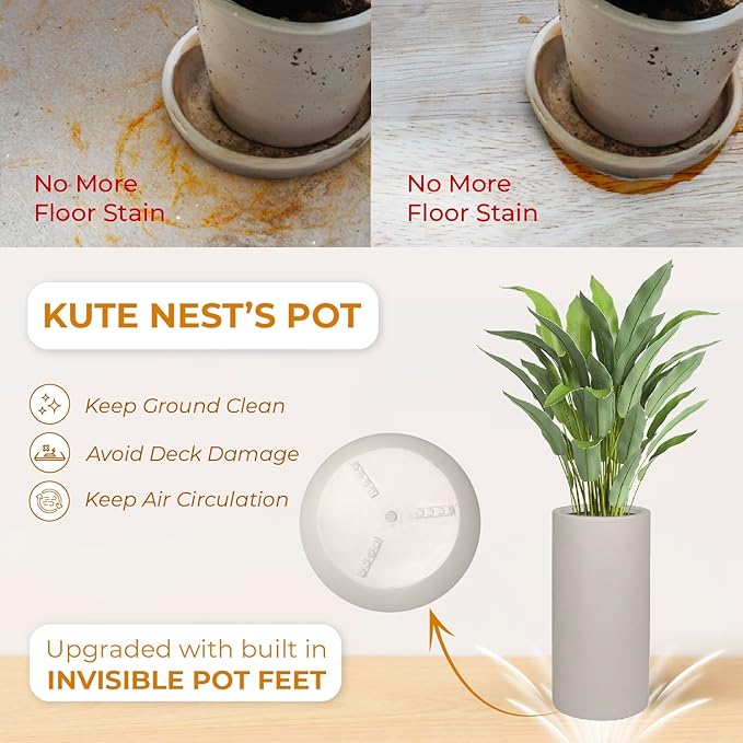 19.5"H x 9.8"D Tubo Fiberstone Cylinder Tall Planter, Christmas Tree Planter, Smooth Finishes, Weather Resistant for Indoor & Outdoor Use, Included 2 Extra Coco Mats (Taupe,8.2" Pot Opening)