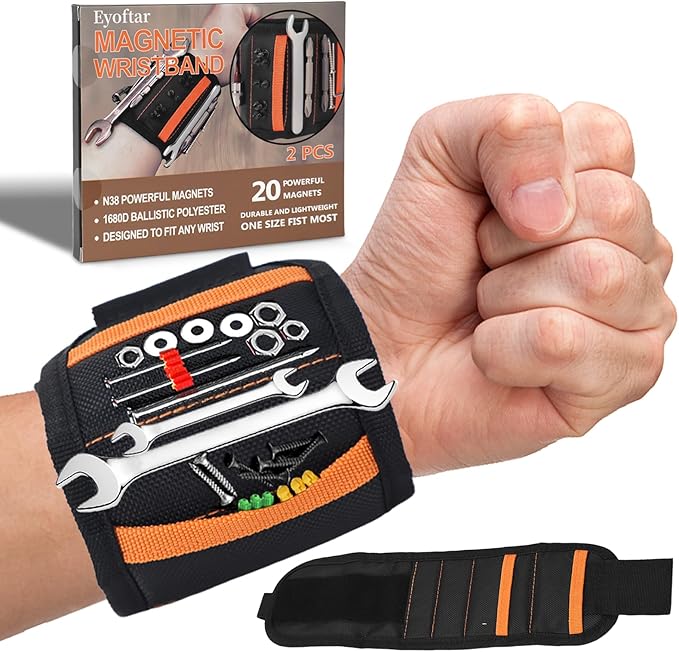 Magnetic Wristband for Tools (2-Pack) - Tool Belt for Men & Women - Heavy Duty 20-Magnet for Hands-Free DIY & Construction, Holds Screws, Nails, Bits - Ideal Gift for Handyman, Husband, Dad, Grandpa