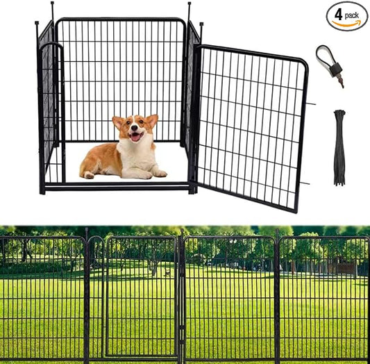 40 in(H) Garden Fence Animal Barrier, 4 Panels Total 8.9 Ft(L) Yard Fence for Dogs，Gate 21 Inches Wide with Low Sills，Animal Barrier Fences, Tall Garden Fence Border, Flower Bed Fencing