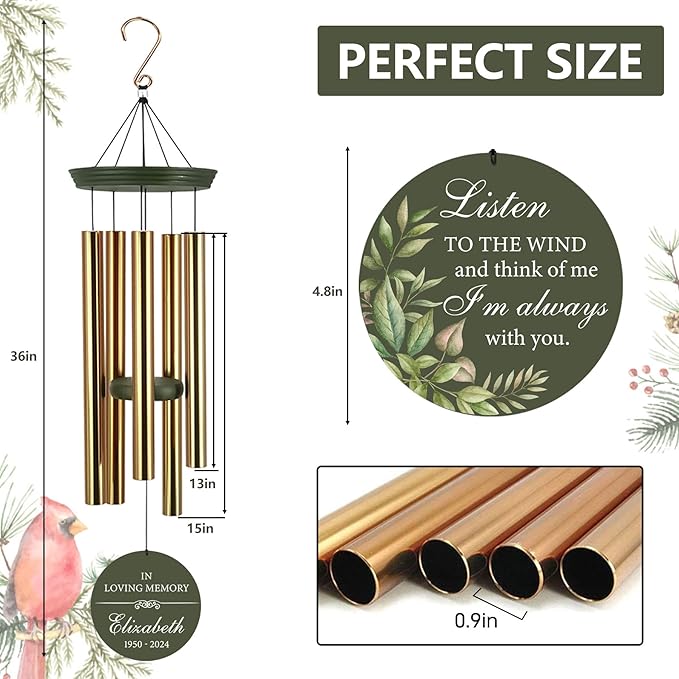 ASTARIN Memorial Deep Tone 36" Wind Chimes, Personalized Name Sympathy Wind Chime, in Memory of Loss Mom Loved One, Large Deep Tone Bereavement Windchimes for Outside Clearance(Produced in USA)