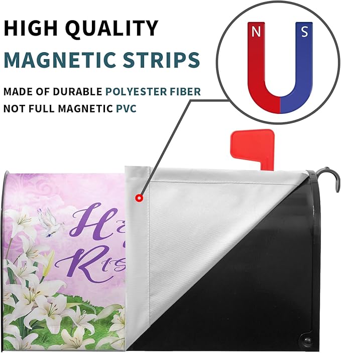 He is Risen Mailbox Cover Magnetic, Easter Cross Lamb Mailbox Wrap 25.5x21 Inch, Spring Lily Flowers Large Size Waterproof Letter Post Cover for Yard Garden Outdoor Outside Home Decor