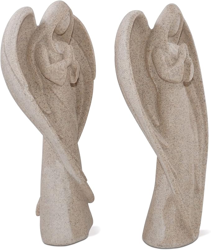 SIMON'S SHOP Angel Statues 9'' Tall, Garden Praying Angel Figurines, Indoor Angels Sculptures for Entryway Table Mantel Bookshelf Decor, Sympathy Remembrance Gifts - 2 Pack