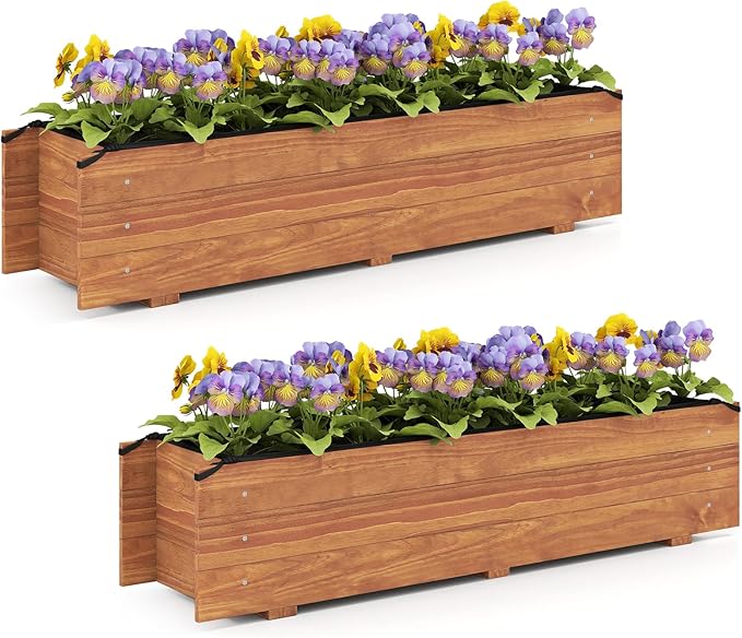 S AFSTAR 2 Pieces Raised Garden Bed, 44" x 11" x 10" Wood Rectangle Planter Box with Drainage Holes, Water-Resistant Paint, Decorative Window Box, Outdoor Garden Bed for Fruit Vegetable Flower Herb