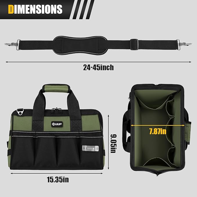 Heavy Duty Tool Bag 15-Inch, 16-Pocket Portable Empty Tool Box Organizer Storage, Toolbox Organization, Soft Handle Large Zipper Carrying Toolbag, Dad Men Mechanic Birthday Stocking Stuffer Gifts