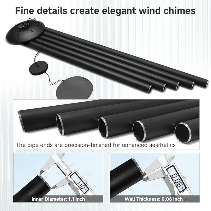 65" Extra Large Wind Chimes for Outside Deep Tone, 5 Thick and Bold Aluminum Tubes Tuned Relaxing Melody Wind Chime, Big Wind Chimes for Garden Patio Decor, Great Gift Idea for Mother's Day (Black)
