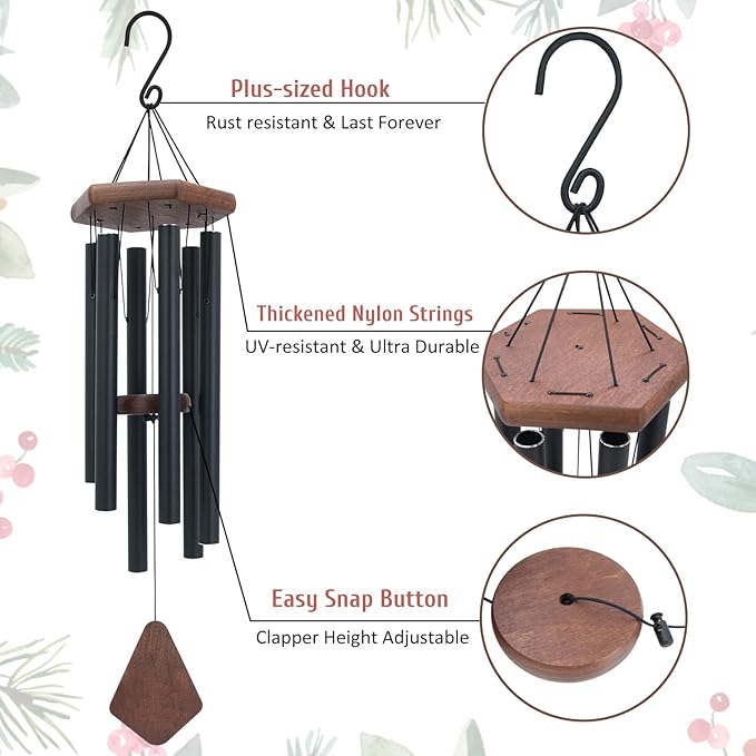ASTARIN Wind Chimes for Outside, Black Aluminum Wind Chime with Wind Catcher, Garden & Patio Outdoor Decor, Deep Tone Tuned Windchimes, for Men and Women, Box Included
