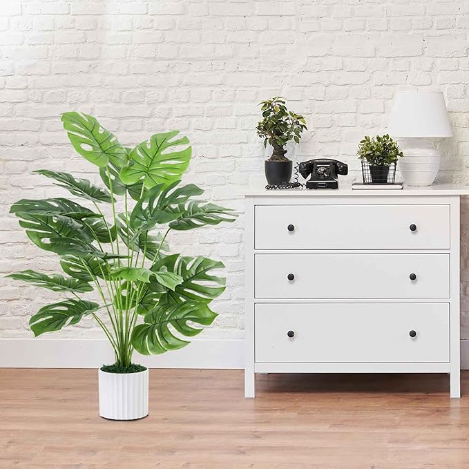 Guheake 28" Fake Plants Large, Artificial Monstera Faux Plants Indoor Tall for Floor Home Office Farmhouse Bedroom Decor