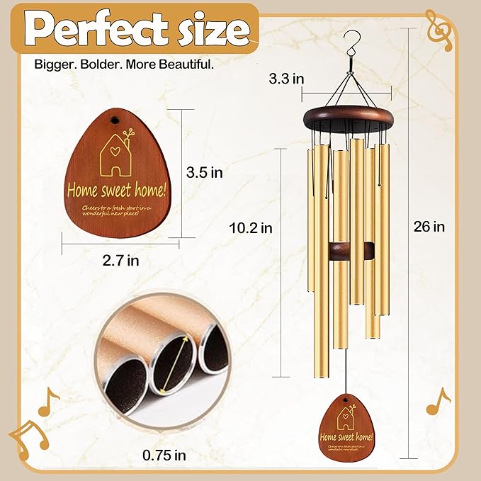 House Warming Gifts New Home,New Home Gift Ideas， Home Sweet Home，House Warming Gift，BestGifts for Housewarming，House Warming Gifts for Women or Men，26 Inch Wind Chimes
