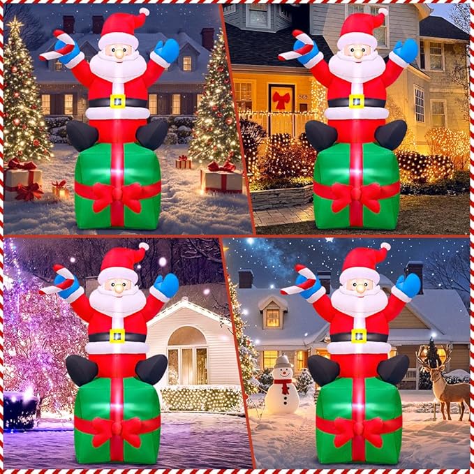 6FT Christmas Santa Inflatables Outdoor Decorations Santa Claus with Gift Box Blow Up Yard Decorations,Built-in LED Lights for Outdoor Christmas Party Yard Garden Lawn Xmas Decoration
