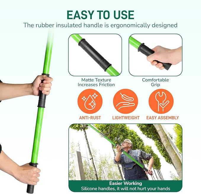 Outvita Manual Pole Saw, 24 Feet Extendable Tree Pruner with Knives and Storage Pocket, Sharp Steel Blade and Scissors High Branches Trimming for Pruning Palms and Shrubs(Green)