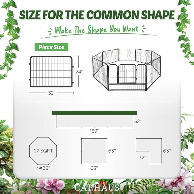 CAPHAUS Decorative Garden Fence, 24 Inch x 21 FT Heavy Duty Iron Fencing Landscape Patio Flower Bed Animal Barrier Border Edging Section, Panel Decor, Folding Wire Fence for Yard for Dog Outdoor