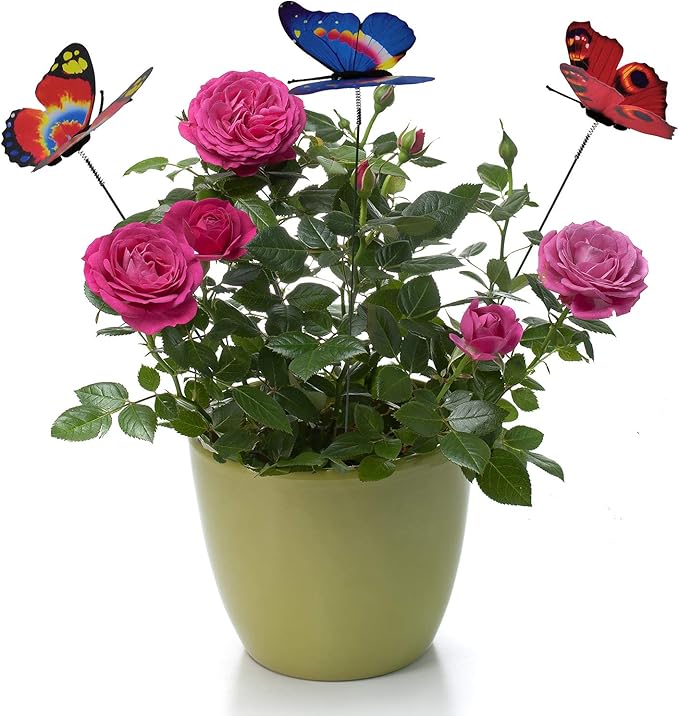 Butterfly Stakes Outdoor Yard Planter Flower Pot Bed Garden Decor Butterflies Christmas Decorations, Artificial Butterflies on Metal Wire Plant Stake Stems-Multicolor (2.8 Inch 100pcs)