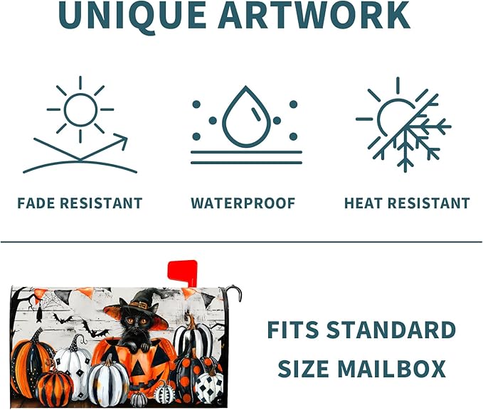 Halloween Mailbox Covers Magnetic Fall Pumpkin Mailbox Covers Magnetic Standard Size 25.5" X 21" Autumn Halloween Mailbox Post Cover Letter Box Cover Home Garden Decor for Outside Decoration