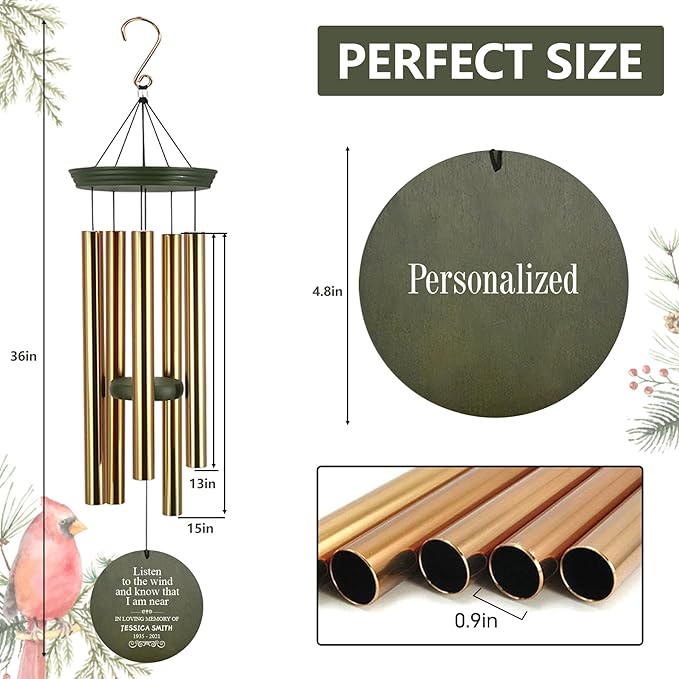 ASTARIN Memorial 36" Wind Chimes, Personalized Name Sympathy Wind Chime, in Memory of Loss Mom Loved One, Large Deep Tone Bereavement Windchimes for Outdoors Outside(Produced in USA)