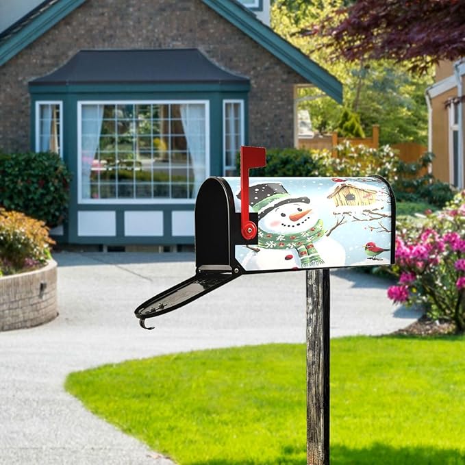 SUABO Mailbox Cover Snowman Birds Standard Magnetic Mailbox Covers Wraps for Christmas Home Yard Garden Decor