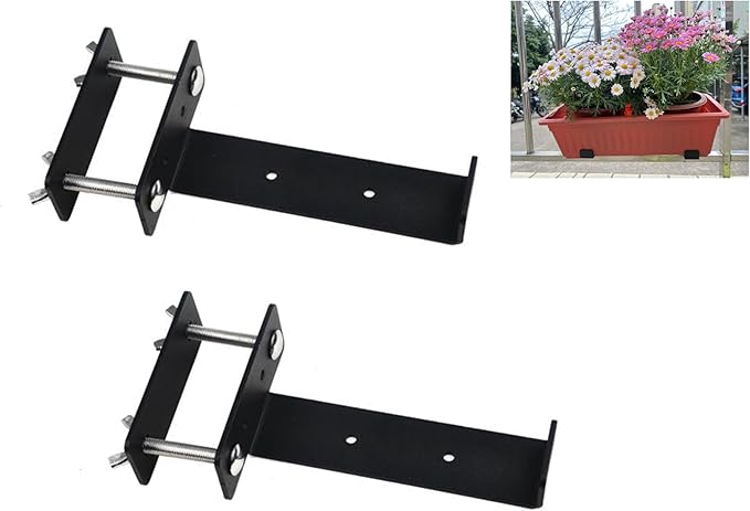 Balustrades Flower Box Supports, Planter Box Supports, Window Box Supports (6 Inches)，for Balustrades, Terraces, Decks, Balconies, Fences. (Black 2 PCS)