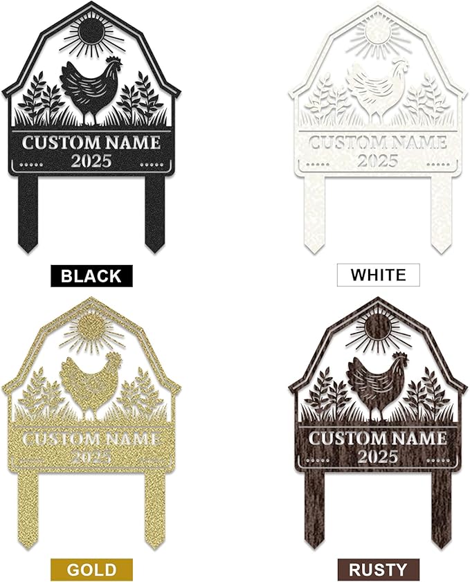 Personalized Metal Chicken Coop Sign, Custom Name Chicken Coop Signs for Outside, Decorative Garden Stakes, Metal Yard Art, Backyard Farmhouse Decor, Chicken Gifts for Women Man Color10