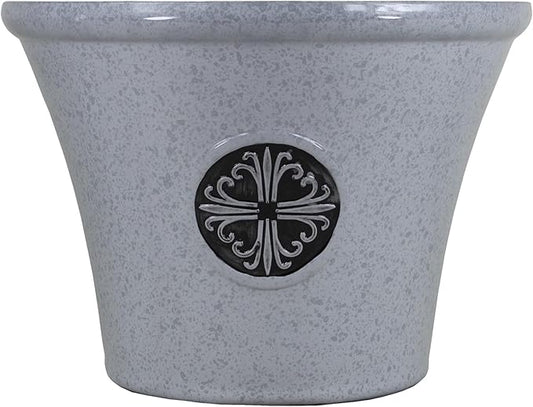 Garden Elements Round Plastic Logo Modern Planter, Gray, Large 14.75"
