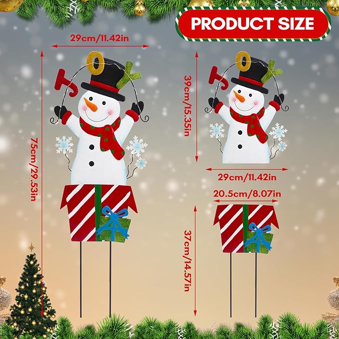 Christmas Outdoor Yard Signs Decorations, LED Solar Metal Garden Stake Lights with Joy for Patio Lawn Christmas Decor (Snowman)