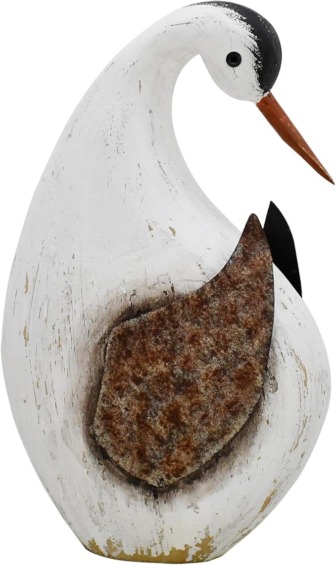 Aecipl Wood Bird Statue Standing Seagull Nautical Decor Coastal Birds Sculpture Indoor Outdoor Animal Figurine Beach Themed Decoration Rustic Home Art for Bedroom Garden (B, L)