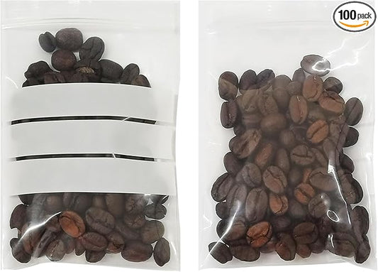 PABCK Clear Seed Envelopes Resealable Seeds Packets Small Plastic Bags for Spice Jewelry Parts Packaging with White Writable Block Coins Envelope Garden Organizer (100, 3.94x5.91 inch (10x15cm))