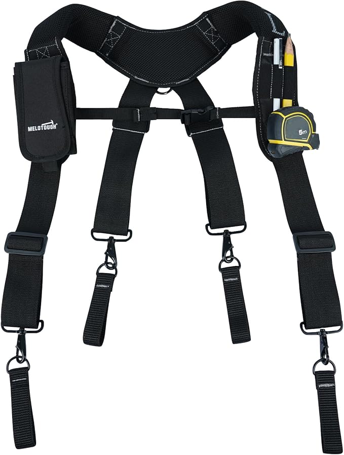 MELOTOUGH Work Belt Suspender Tool Belt Suspenders Bag Suspenders for Men Heavy Duty with Gel Shoulder Pad Detachable Phone Holder for Construction/Electrician/Contractor/Carpenter