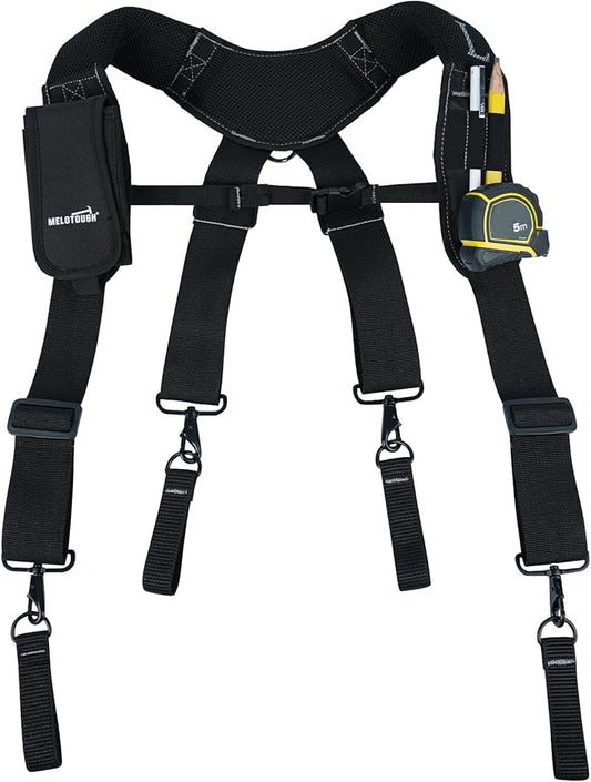 MELOTOUGH Work Belt Suspender Tool Belt Suspenders Bag Suspenders for Men Heavy Duty with Gel Shoulder Pad Detachable Phone Holder for Construction/Electrician/Contractor/Carpenter