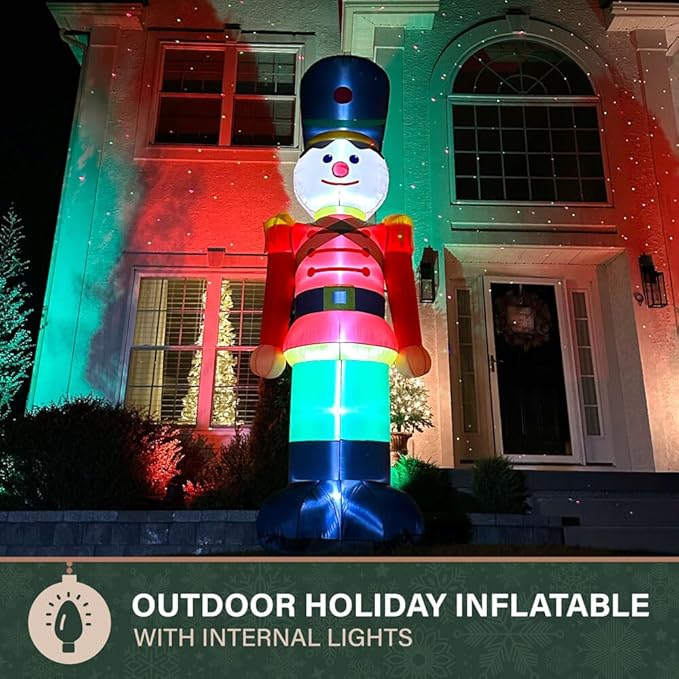 Fraser Hill Farm 12-Ft. Tall Nutcracker Blow Up Inflatable with Lights, Outdoor Christmas Inflatable Decoration for Lawn and Yard, Giant Festive Holiday Decor
