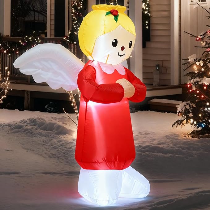 TRMESIA 4FT Inflatable Christmas Angel, Indoor Outdoor Decoration for Home School Church Xmas Blou up Decor Garden Yard Lawn Decor Holiday